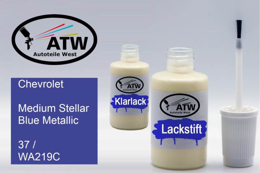 Chevrolet, Medium Stellar Blue Metallic, 37 / WA219C: 20ml Lackstift + 20ml Klarlack - Set, von ATW Autoteile West.